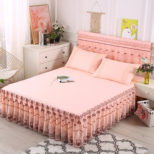 KTX-535443 Lace Bedspread and Bed Skirt Set - Simple Design for Home Décor, Fits 180cm x 230cm