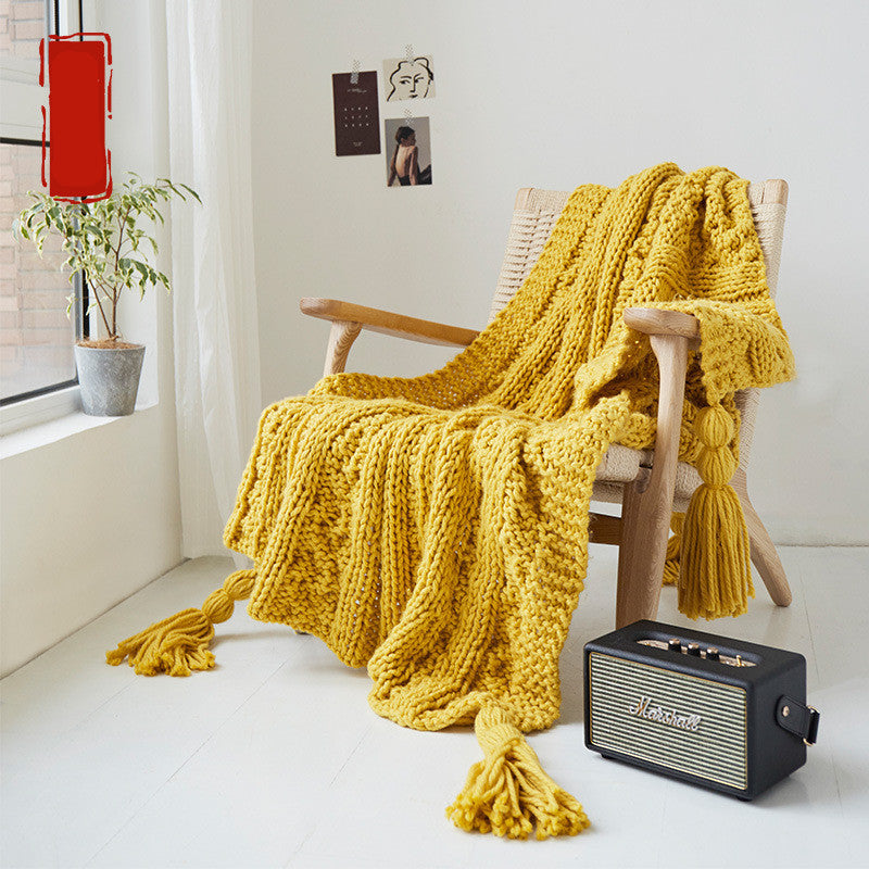 KTX-536275 Cozy Knitted Thread Blanket - Soft Acrylic Sofa Cover for Winter, 130x160 cm