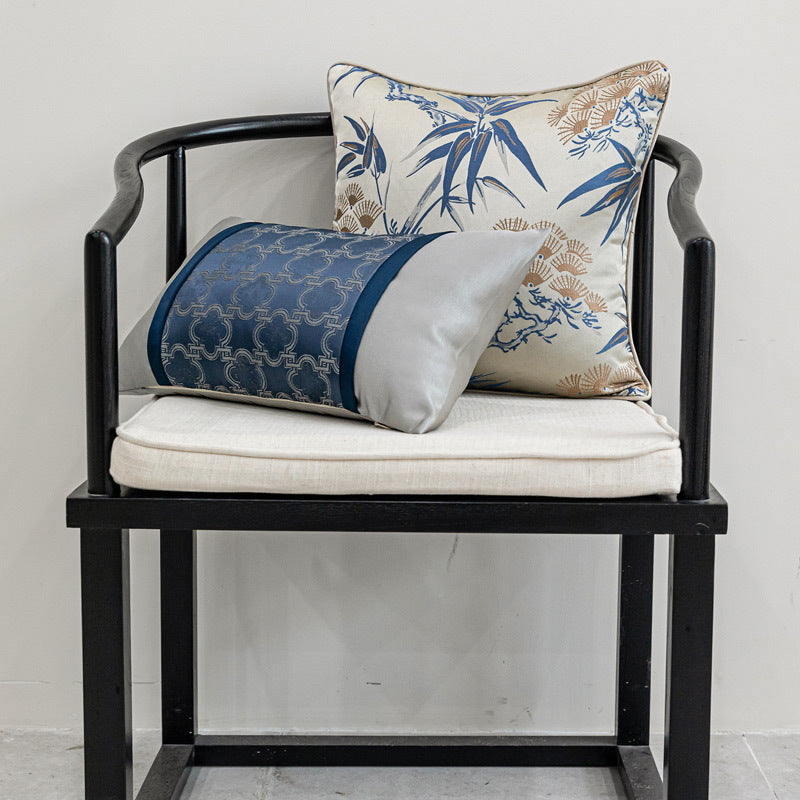 KTX-536595 Minimalist Blue Pine Cypress and Jacquard Pillowcase Set