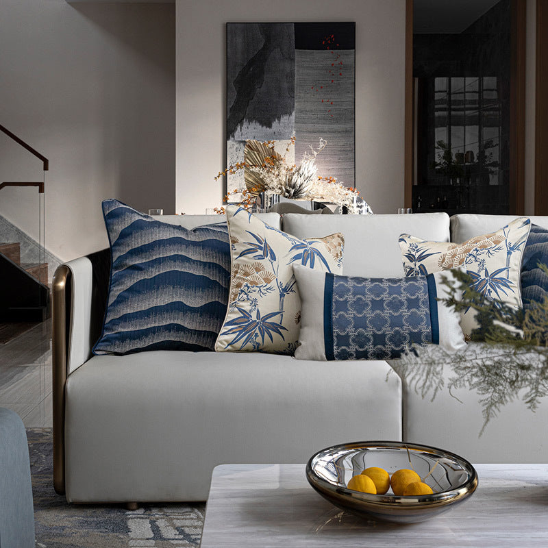 KTX-536595 Minimalist Blue Pine Cypress and Jacquard Pillowcase Set