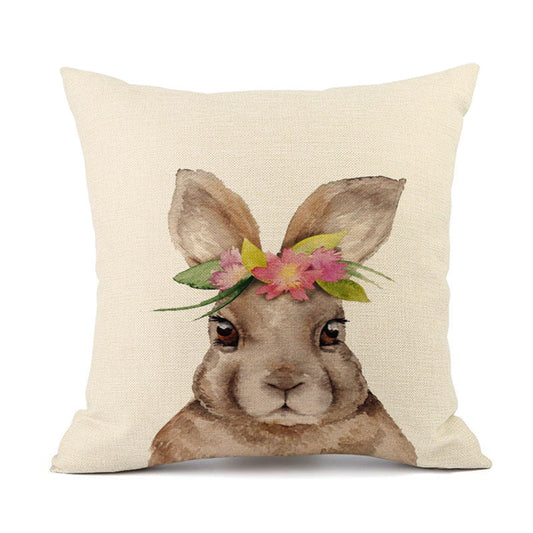 KTX-537427 Easter Bunny Rabbit Cotton and Linen Decorative Cushion Cover – 45x45cm