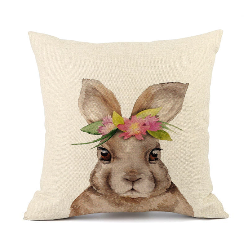 KTX-537427 Easter Bunny Rabbit Cotton and Linen Decorative Cushion Cover – 45x45cm