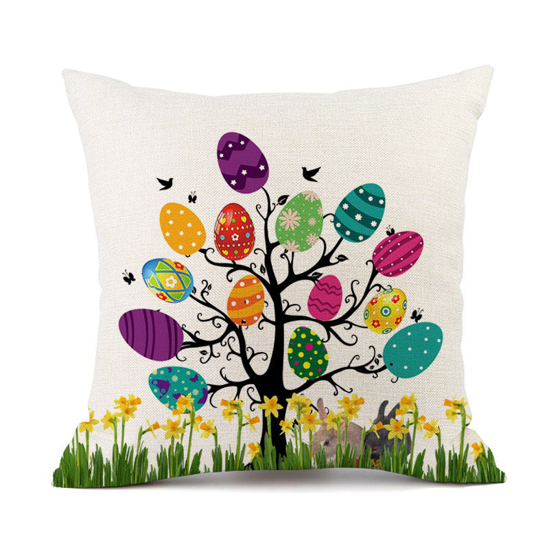 KTX-537427 Easter Bunny Rabbit Cotton and Linen Decorative Cushion Cover – 45x45cm