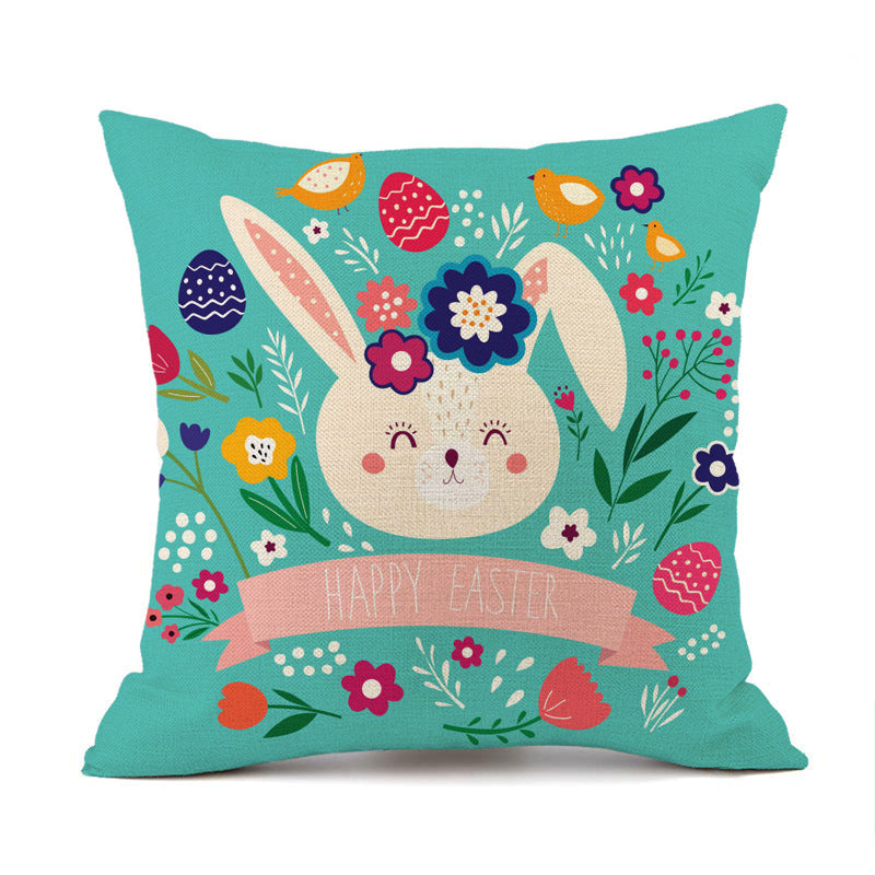 KTX-537427 Easter Bunny Rabbit Cotton and Linen Decorative Cushion Cover – 45x45cm