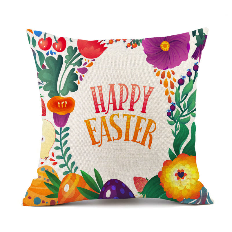 KTX-537427 Easter Bunny Rabbit Cotton and Linen Decorative Cushion Cover – 45x45cm