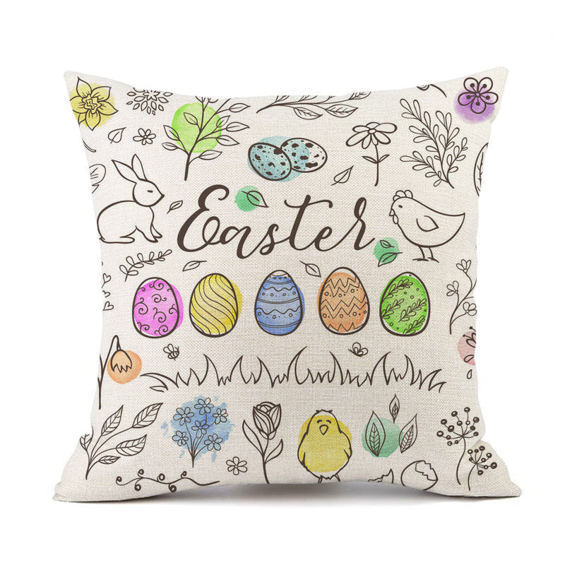 KTX-537427 Easter Bunny Rabbit Cotton and Linen Decorative Cushion Cover – 45x45cm