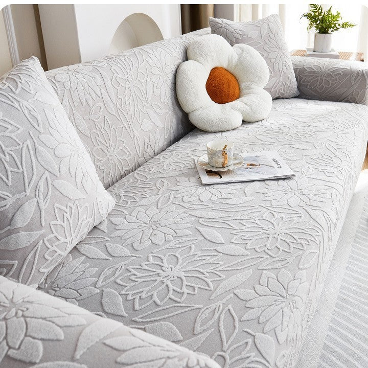 KTX-538643 Universal Jacquard Velvet Chaise Sofa Cover, Stain-Resistant, Modern Floral Pattern Options