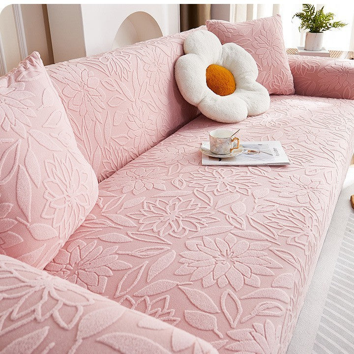 KTX-538643 Universal Jacquard Velvet Chaise Sofa Cover, Stain-Resistant, Modern Floral Pattern Options