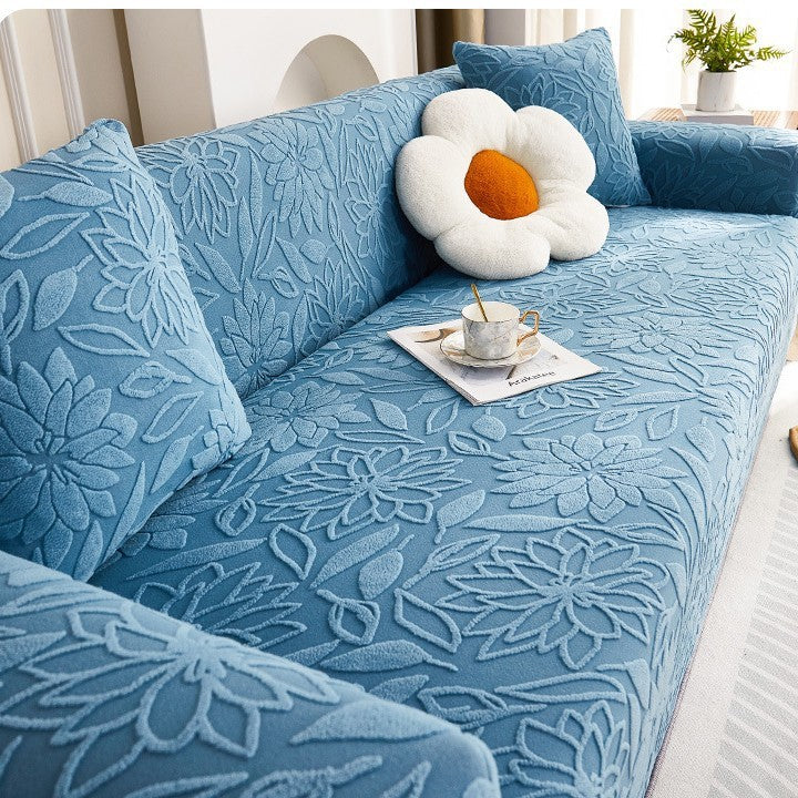 KTX-538643 Universal Jacquard Velvet Chaise Sofa Cover, Stain-Resistant, Modern Floral Pattern Options