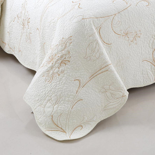 KTX-539219 Luxury Silk Series 3-Piece Pure Cotton Bedding Set with Quilted Plain Weave Design