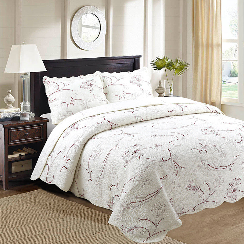 KTX-539219 Luxury Silk Series 3-Piece Pure Cotton Bedding Set with Quilted Plain Weave Design