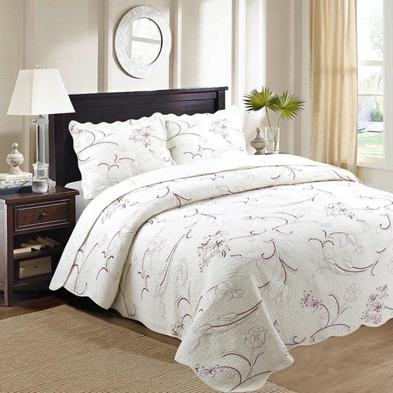 KTX-539219 Luxury Silk Series 3-Piece Pure Cotton Bedding Set with Quilted Plain Weave Design