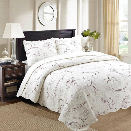 KTX-539219 Luxury Silk Series 3-Piece Pure Cotton Bedding Set with Quilted Plain Weave Design