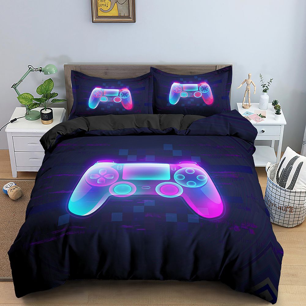 KTX-539667 Creative Gamepad Queen Size Duvet Cover Bedding Set - 4 Piece Design
