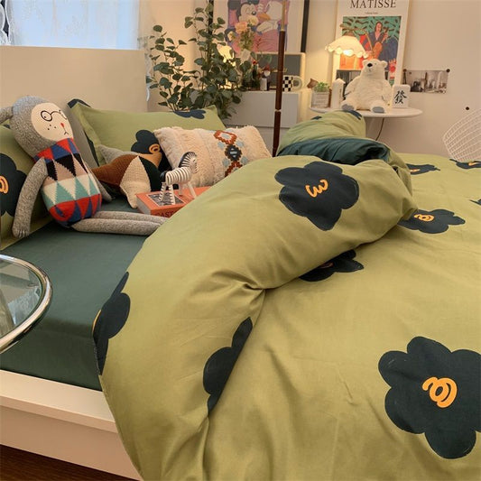 KTX-540051 Foggy Gray Solid Color Geometric Pattern Bedding Set with Duvet Cover and Pillowcases Available in Multiple Sizes