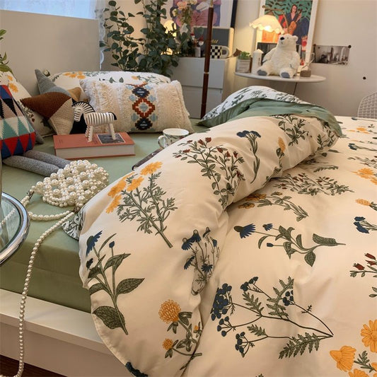 KTX-540051 Foggy Gray Solid Color Geometric Pattern Bedding Set with Duvet Cover and Pillowcases Available in Multiple Sizes