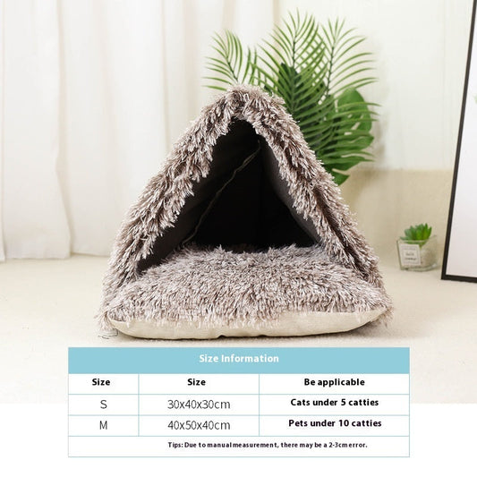 KTX-540179 Semi-closed Cat Nest for Small Dogs and Cats - Winter Warmth Pet Bed, Soft Cloth Material
