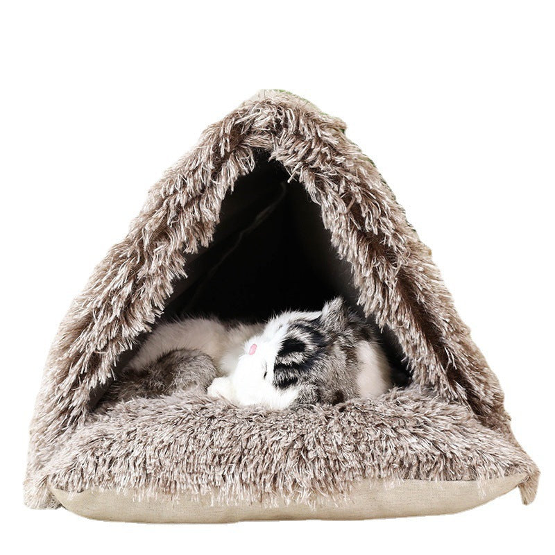 KTX-540179 Semi-closed Cat Nest for Small Dogs and Cats - Winter Warmth Pet Bed, Soft Cloth Material