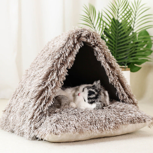KTX-540179 Semi-closed Cat Nest for Small Dogs and Cats - Winter Warmth Pet Bed, Soft Cloth Material