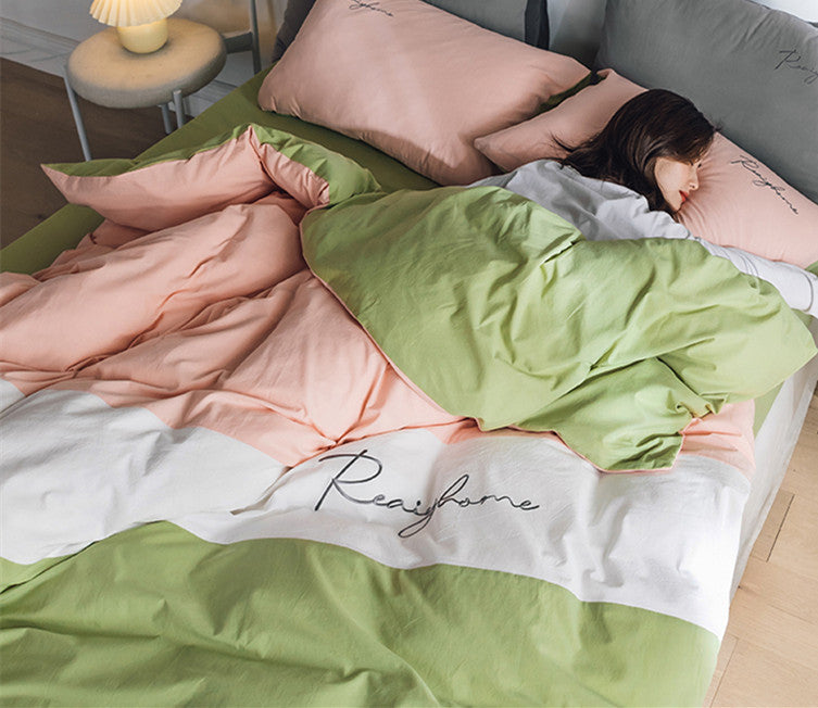 KTX-540883 Cotton Washed Four-Piece Double Bed Quilt Cover Set in Various Colors