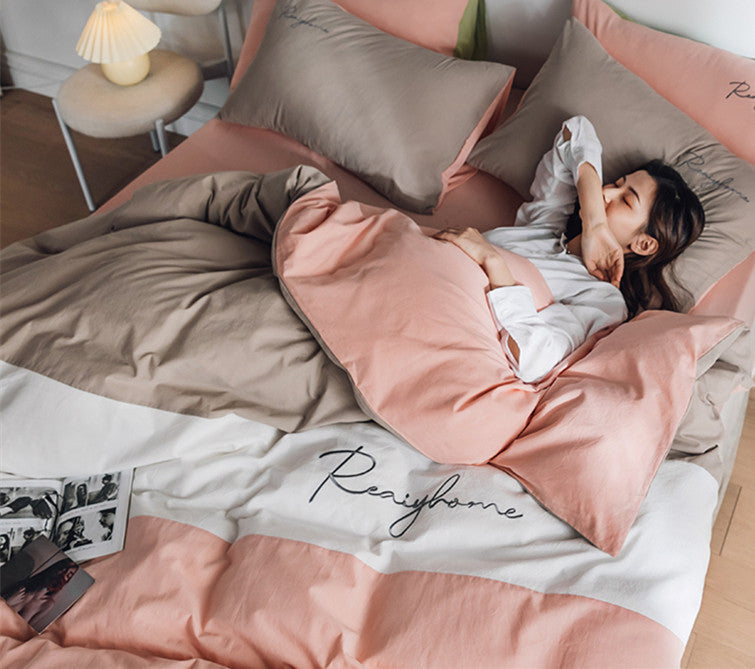 KTX-540883 Cotton Washed Four-Piece Double Bed Quilt Cover Set in Various Colors