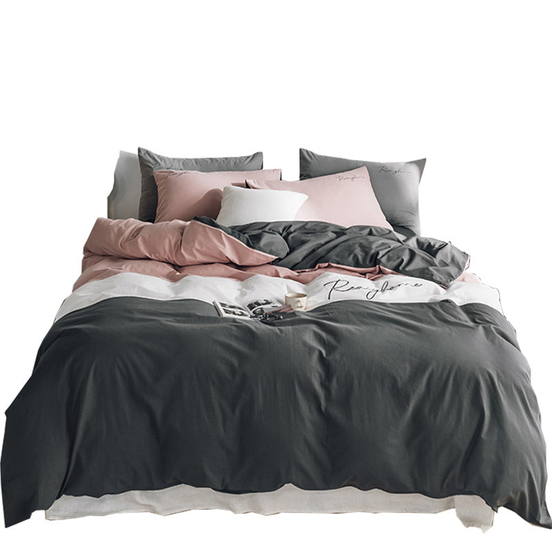 KTX-540883 Cotton Washed Four-Piece Double Bed Quilt Cover Set in Various Colors