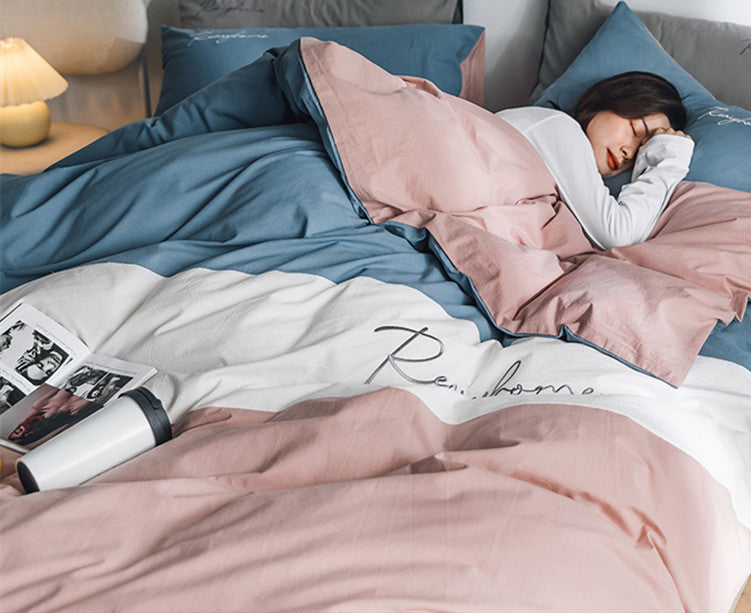 KTX-540883 Cotton Washed Four-Piece Double Bed Quilt Cover Set in Various Colors