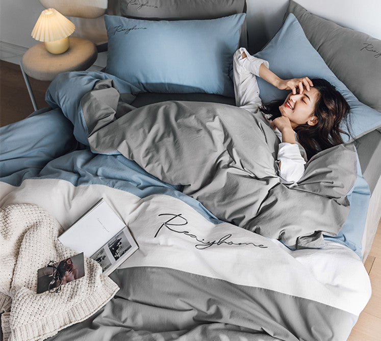 KTX-540883 Cotton Washed Four-Piece Double Bed Quilt Cover Set in Various Colors