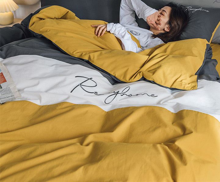 KTX-540883 Cotton Washed Four-Piece Double Bed Quilt Cover Set in Various Colors