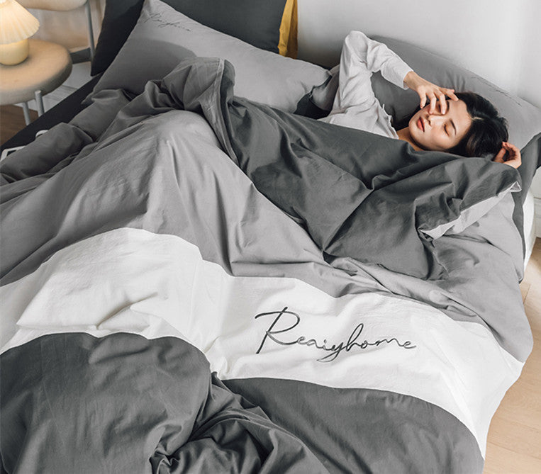 KTX-540883 Cotton Washed Four-Piece Double Bed Quilt Cover Set in Various Colors