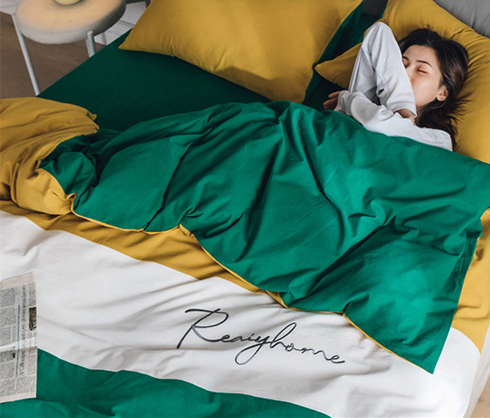 KTX-540883 Cotton Washed Four-Piece Double Bed Quilt Cover Set in Various Colors