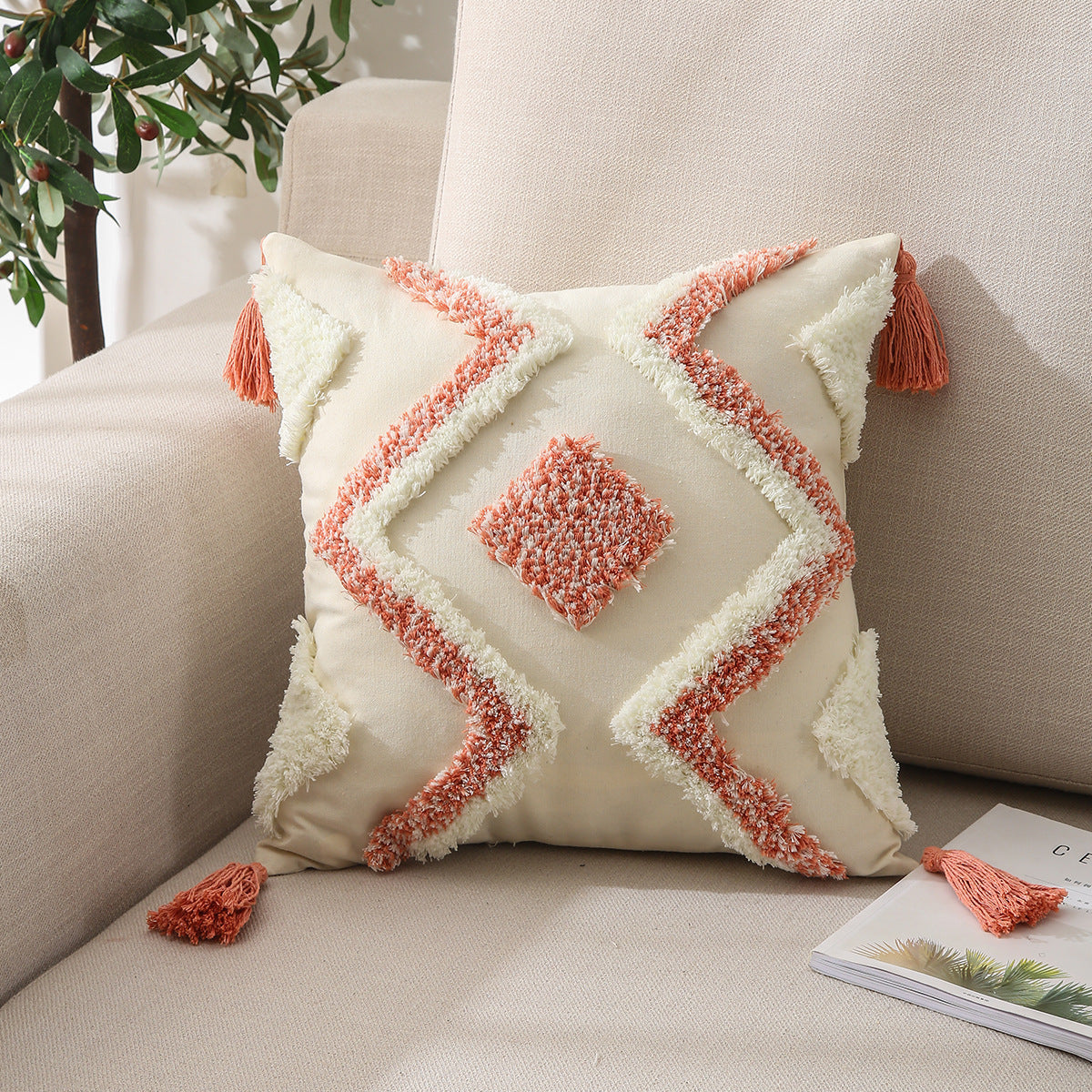 KTX-540947 Embroidered Cotton Pillowcase - Stylish 45x45cm Tufted Design for Living Room or Bedroom