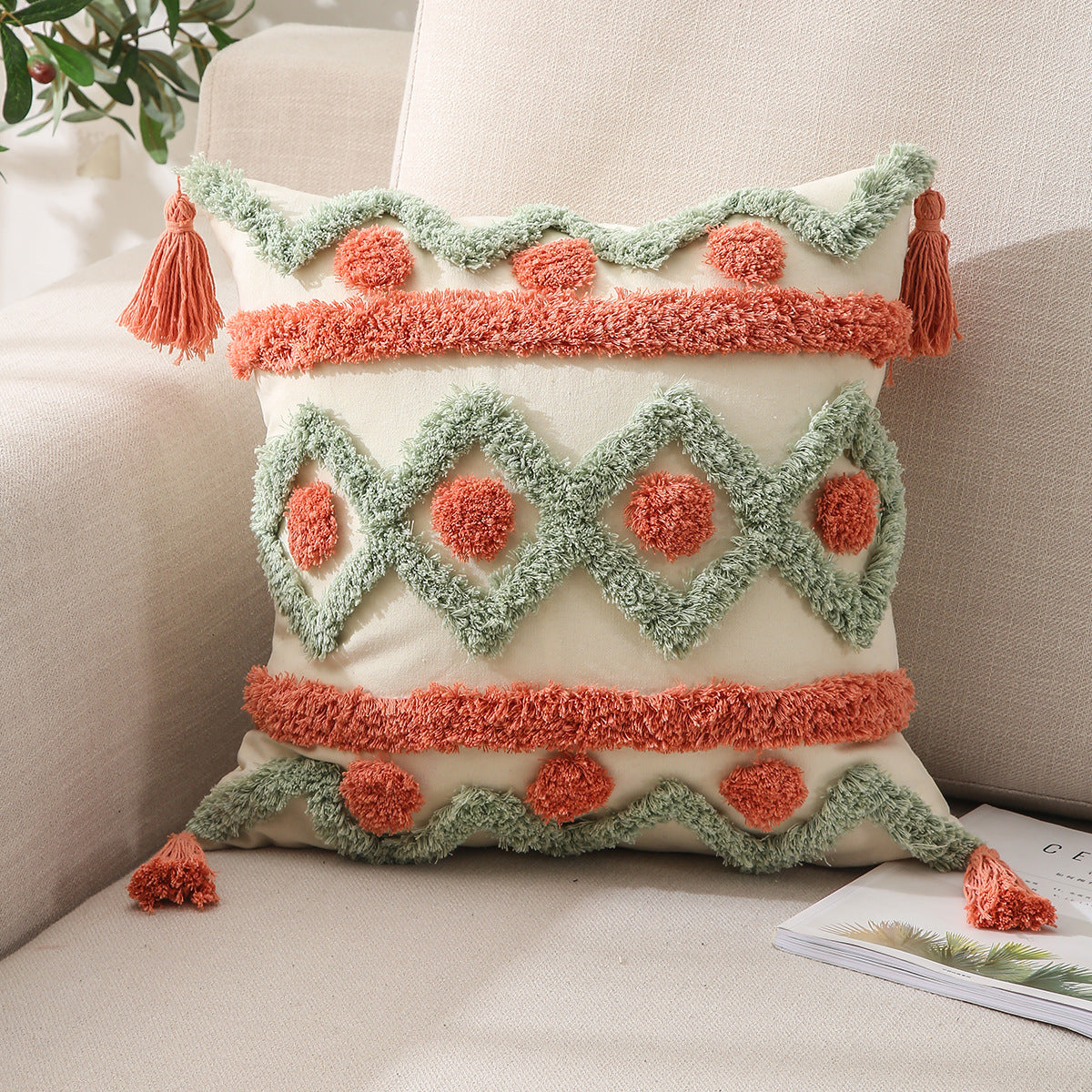 KTX-540947 Embroidered Cotton Pillowcase - Stylish 45x45cm Tufted Design for Living Room or Bedroom