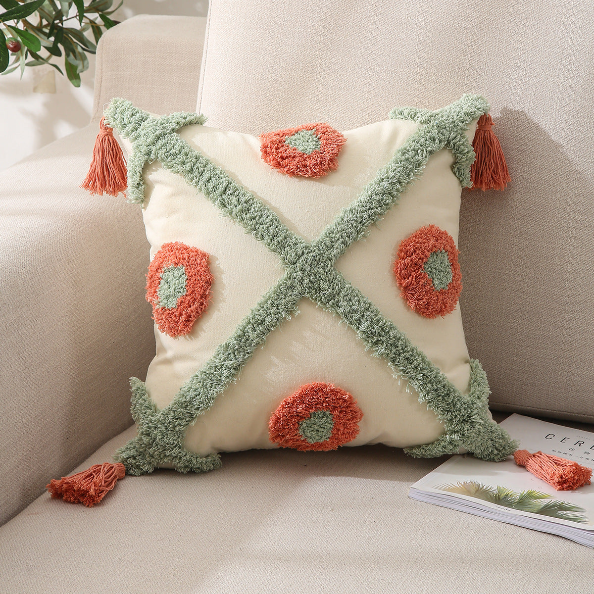 KTX-540947 Embroidered Cotton Pillowcase - Stylish 45x45cm Tufted Design for Living Room or Bedroom