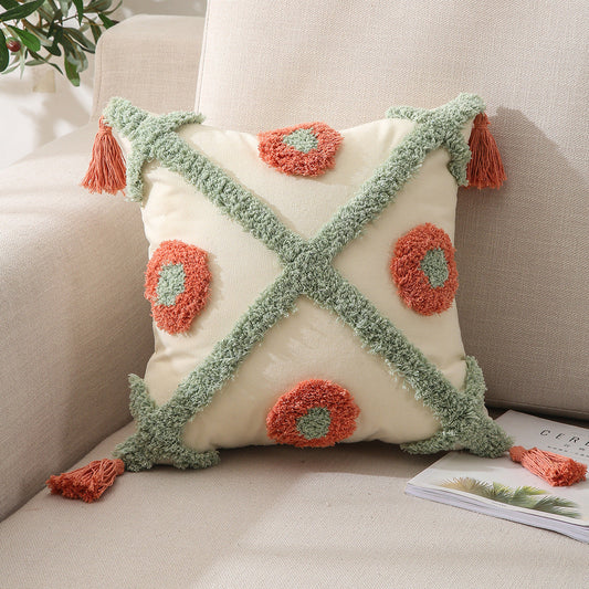 KTX-540947 Embroidered Cotton Pillowcase - Stylish 45x45cm Tufted Design for Living Room or Bedroom