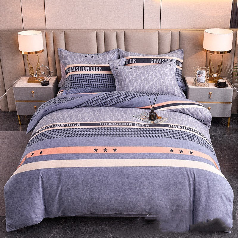 KTX-541203 Cotton Brushed Printed Four-Piece Bedding Set in Stripes, Rainbow, Cartoon, and Floral Designs