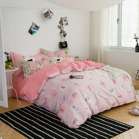 KTX-542035 Three-Piece Pure Cotton Printed Bedding Set - Includes Quilt Cover, Bed Sheet, and Pillowcase