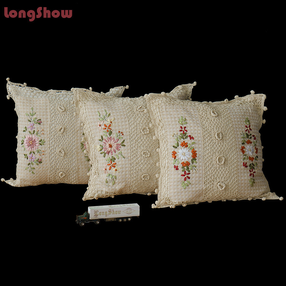 KTX-542099 Cotton and Linen Embroidered Pillow Case Cushion, 45 x 45 cm