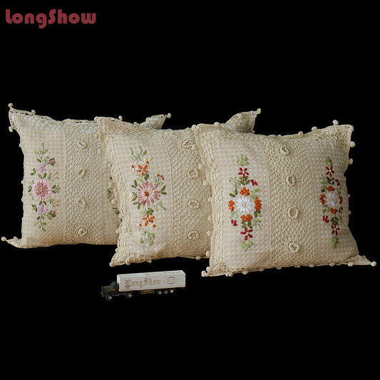 KTX-542099 Cotton and Linen Embroidered Pillow Case Cushion, 45 x 45 cm