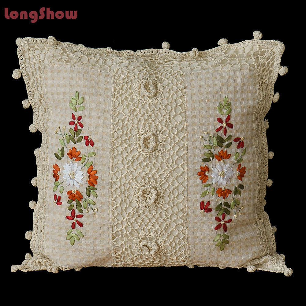 KTX-542099 Cotton and Linen Embroidered Pillow Case Cushion, 45 x 45 cm