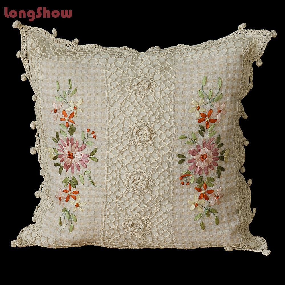 KTX-542099 Cotton and Linen Embroidered Pillow Case Cushion, 45 x 45 cm