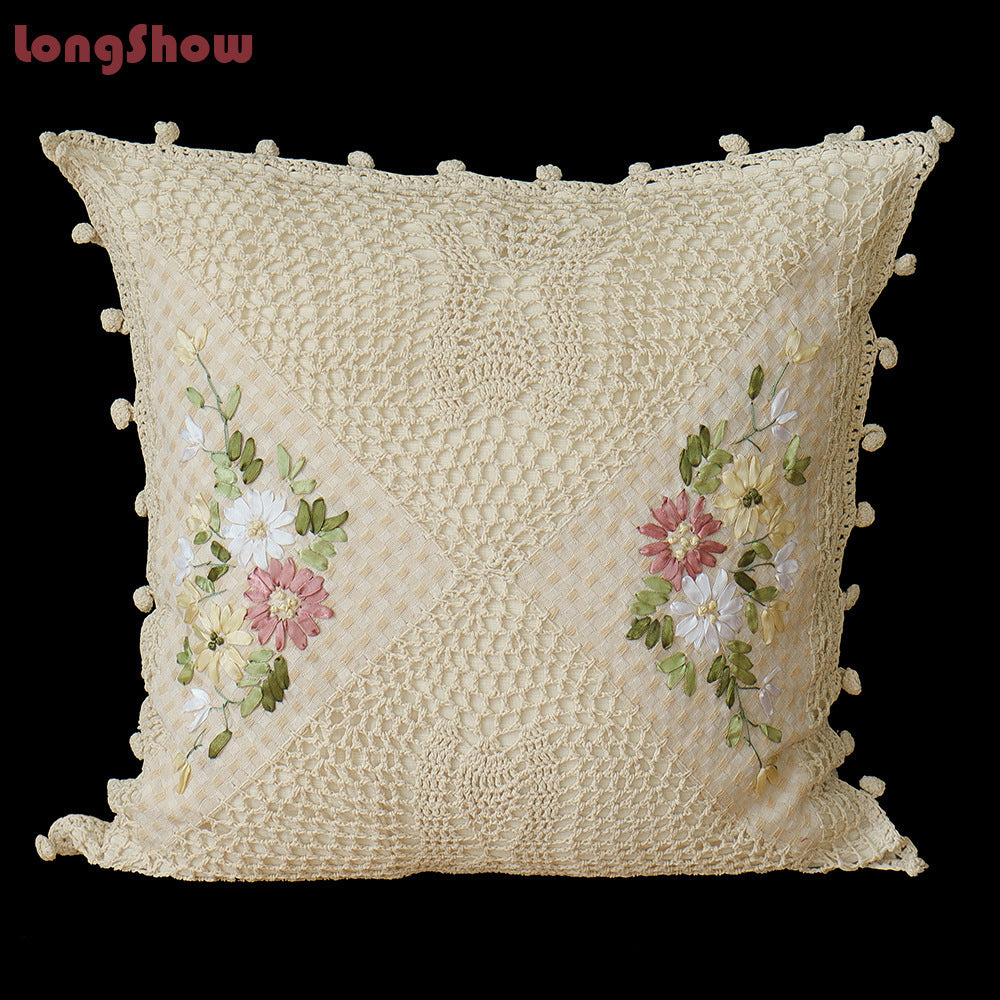 KTX-542099 Cotton and Linen Embroidered Pillow Case Cushion, 45 x 45 cm