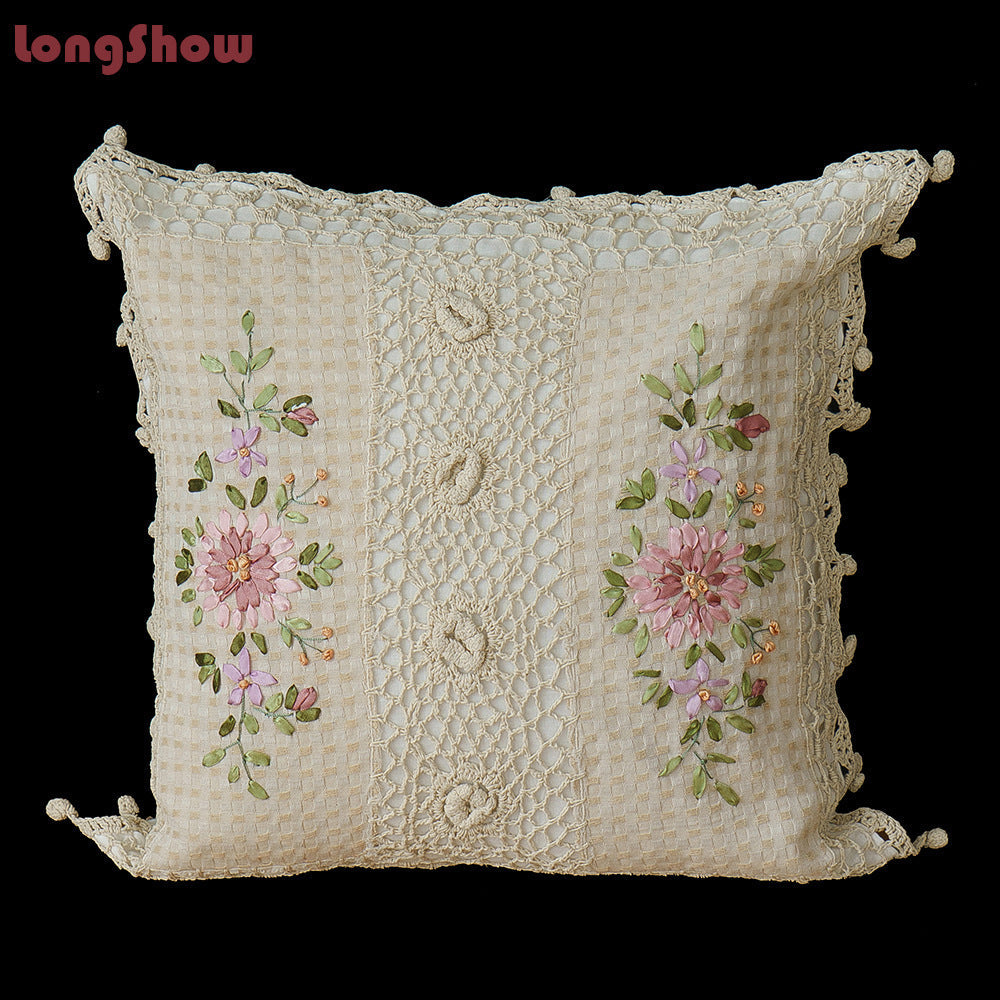 KTX-542099 Cotton and Linen Embroidered Pillow Case Cushion, 45 x 45 cm