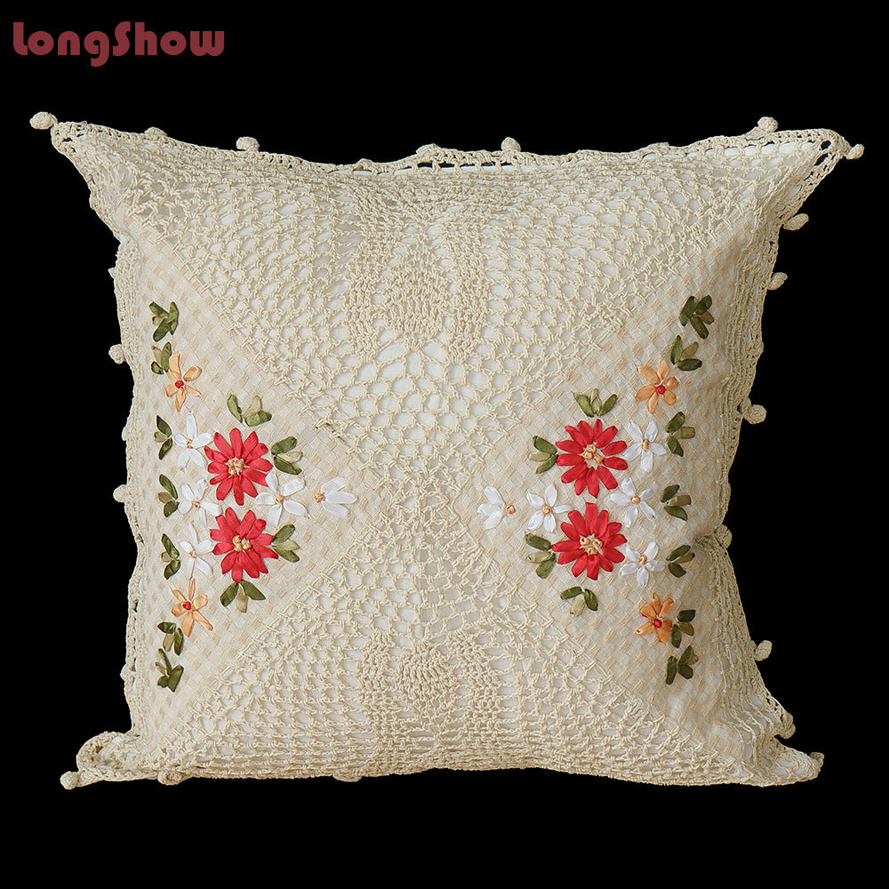 KTX-542099 Cotton and Linen Embroidered Pillow Case Cushion, 45 x 45 cm