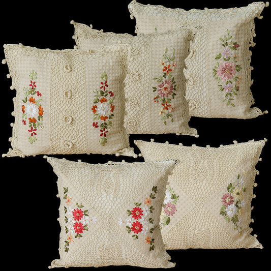 KTX-542099 Cotton and Linen Embroidered Pillow Case Cushion, 45 x 45 cm