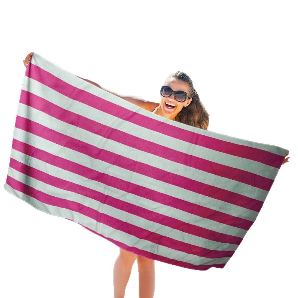 KTX-543763 Double-Sided Velvet Quick-Drying Striped Bath Towel for Beach and Sports