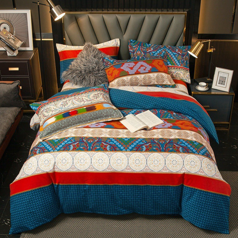 KTX-544339 Cotton Bedding Set for Autumn and Winter - 4-Piece Floral Design, Multiple Sizes Available