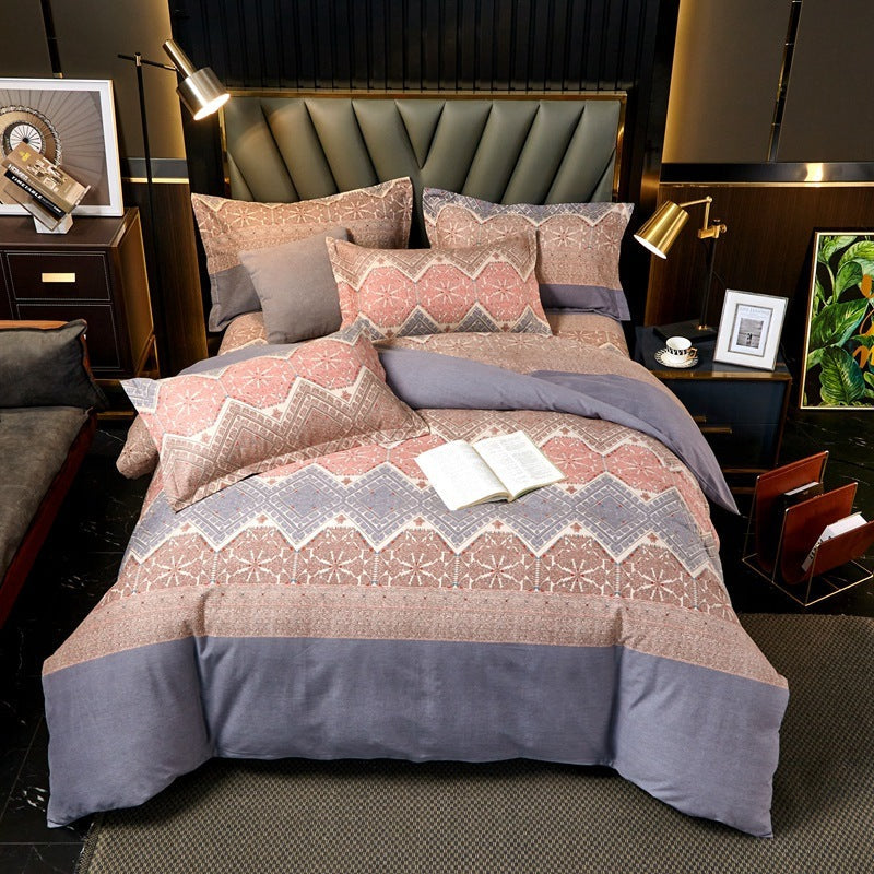 KTX-544339 Cotton Bedding Set for Autumn and Winter - 4-Piece Floral Design, Multiple Sizes Available