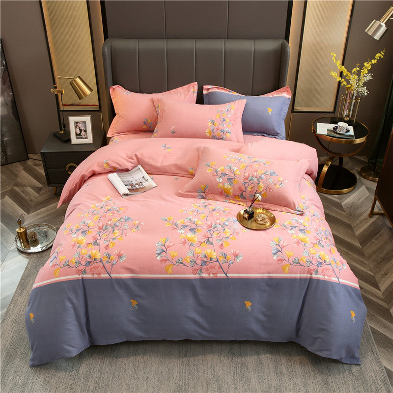 KTX-544339 Cotton Bedding Set for Autumn and Winter - 4-Piece Floral Design, Multiple Sizes Available