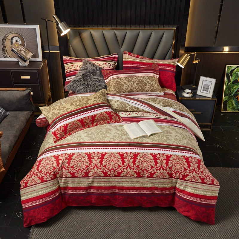 KTX-544339 Cotton Bedding Set for Autumn and Winter - 4-Piece Floral Design, Multiple Sizes Available